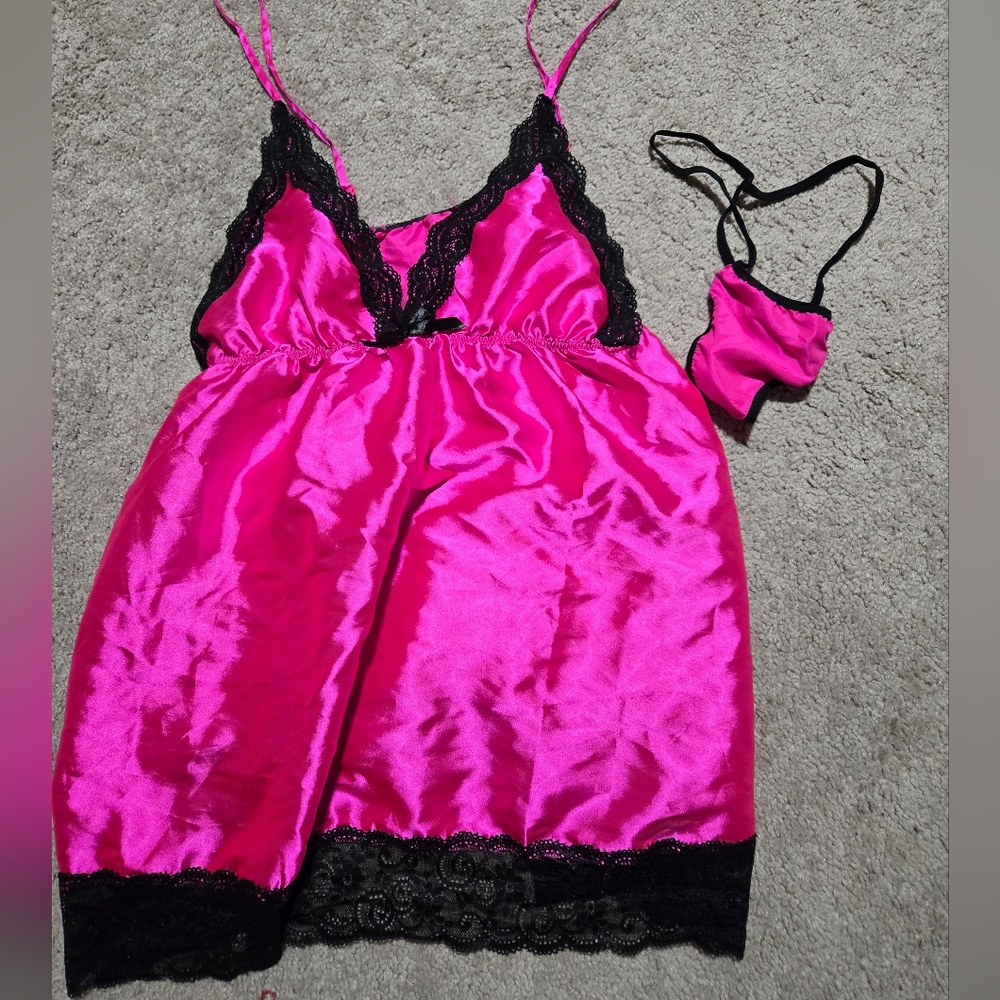 Unbranded Womens 3xl/4xl Hot Pink/Black Satin Lingerie . New Without Tags